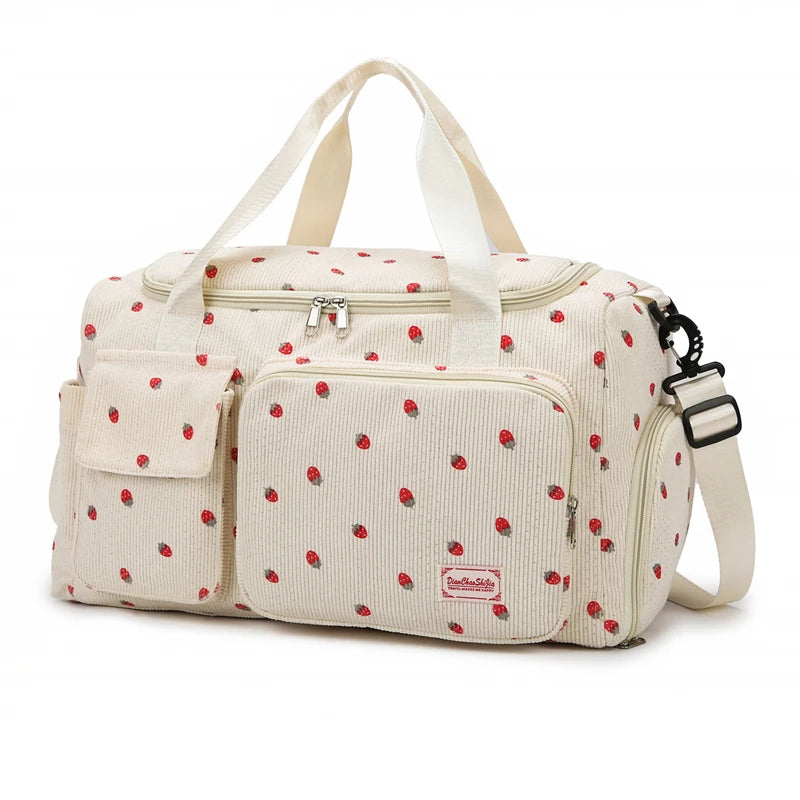 Corduroy Tote Bag with Shoe Compartment