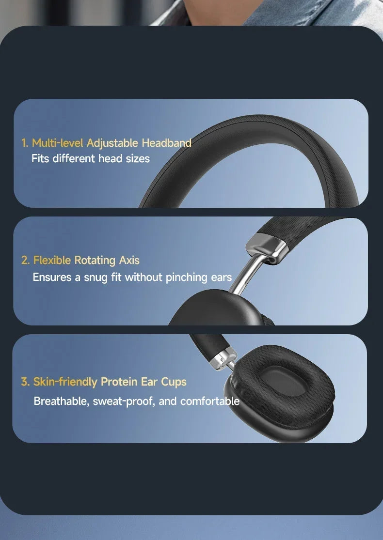 Wireless Bluetooth Stereo Headphones with Deep Bass & Noise-Cancelling Mic