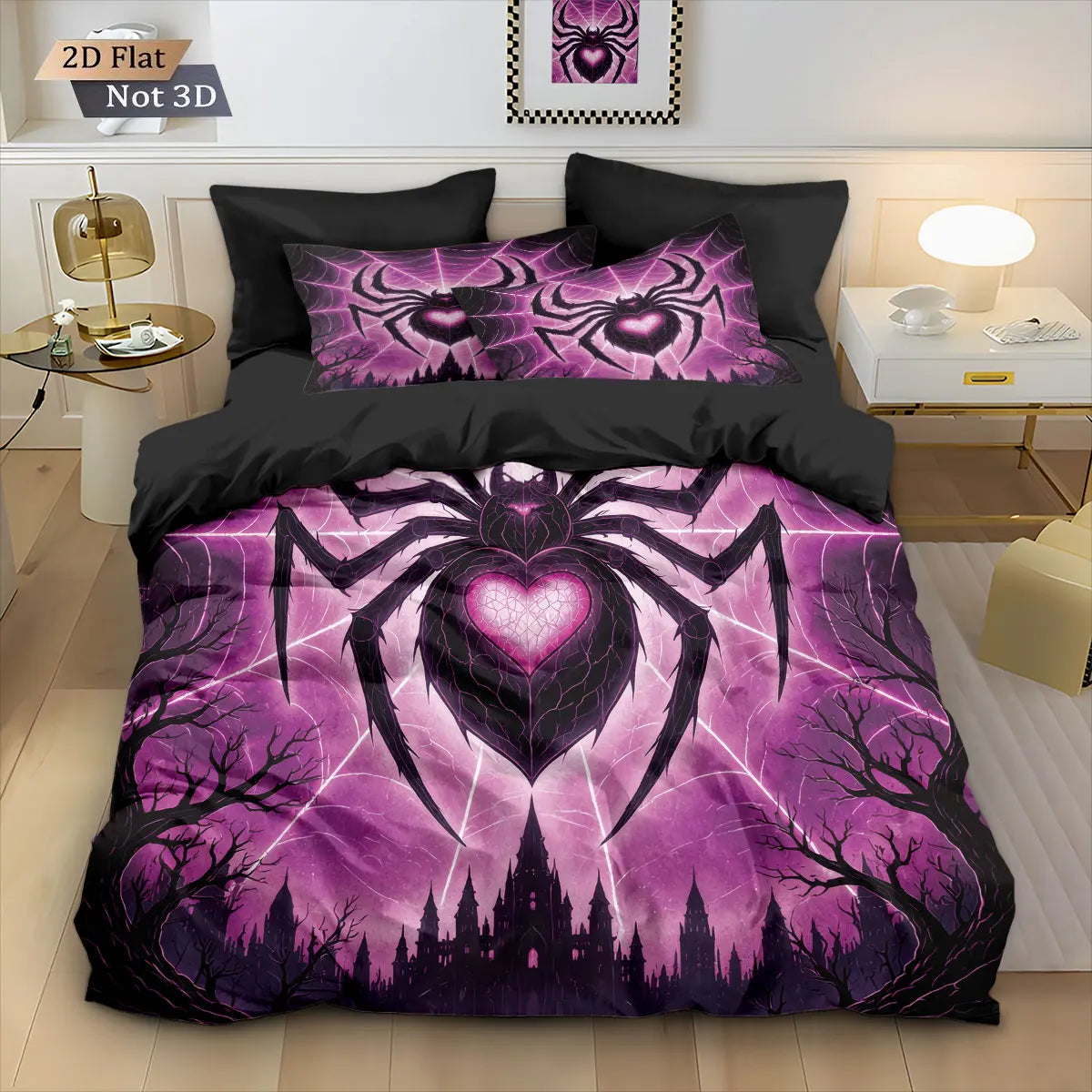 3pcs Cyber Style Spider Printed Down Duvet Cover Set