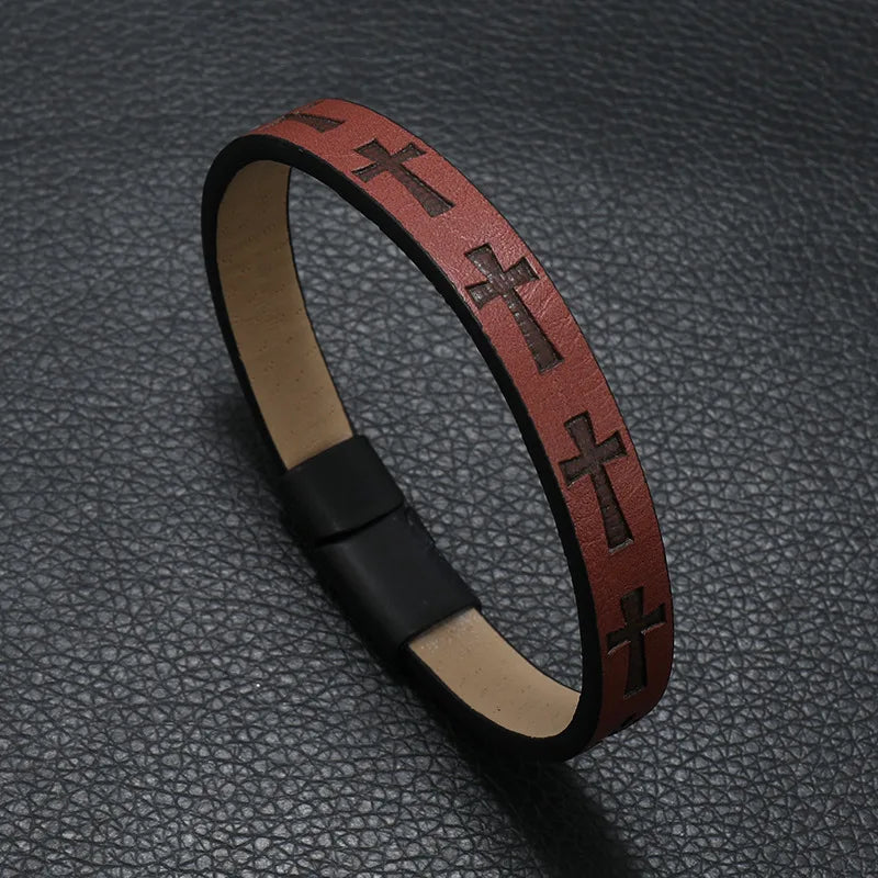 Men's Leather Bracelet - Detachable Magnetic Buckle