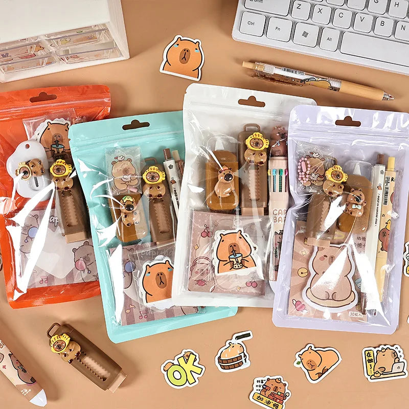 Capybara Stationery Set – Pencil, Ruler, Eraser & Sharpener Gift Pack