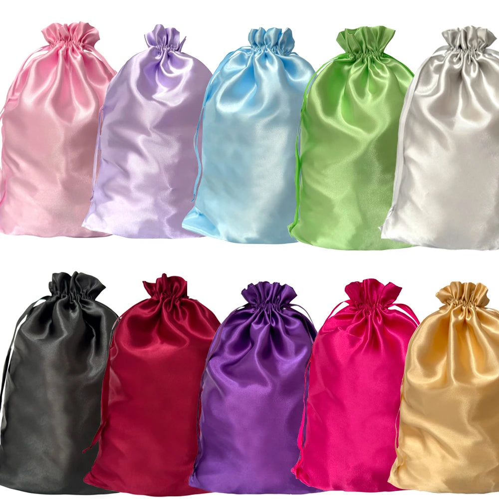 Silky Satin Wig Storage Bags with Drawstring – Dust-Free Protection, Set of 3