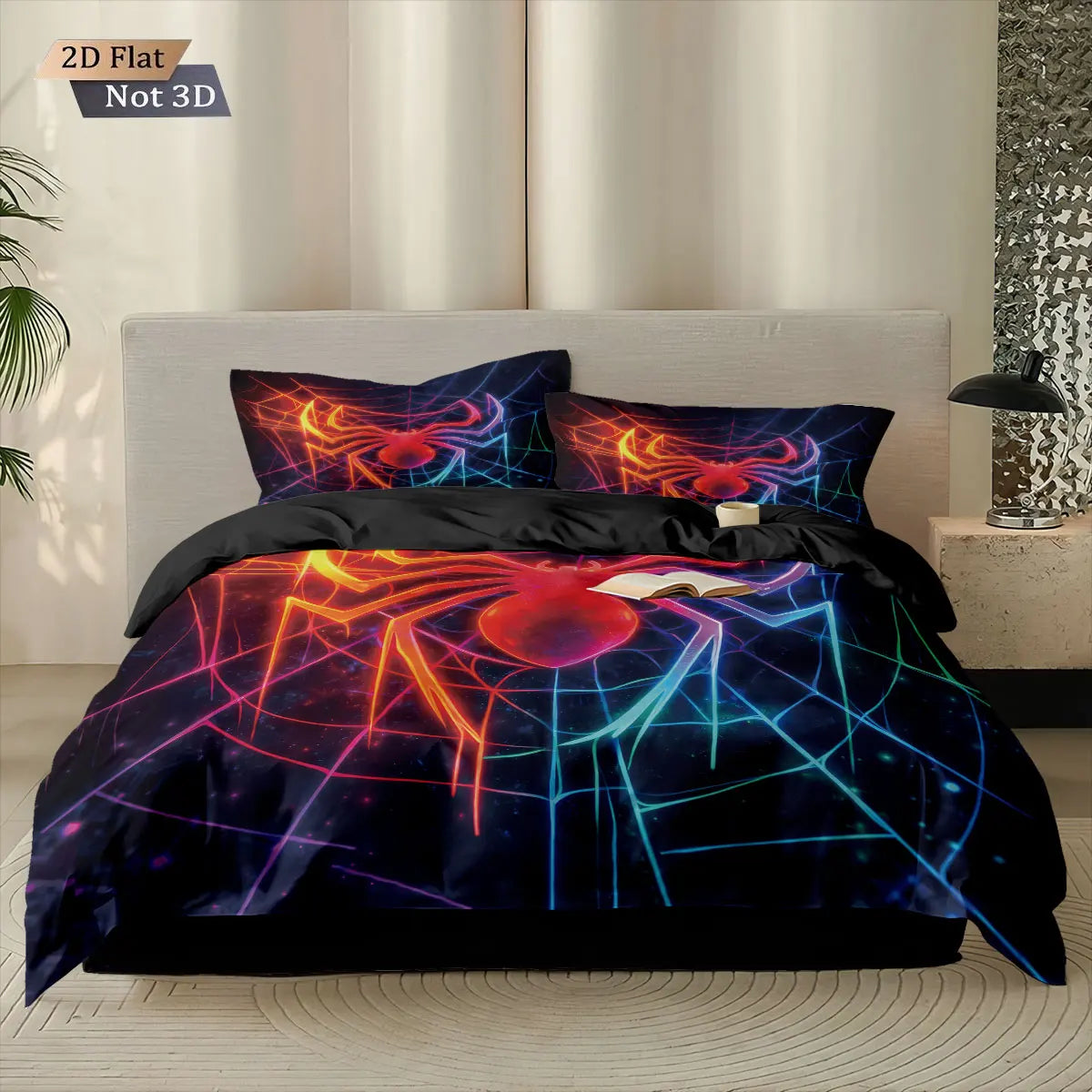 3pcs Cyber Style Spider Printed Down Duvet Cover Set