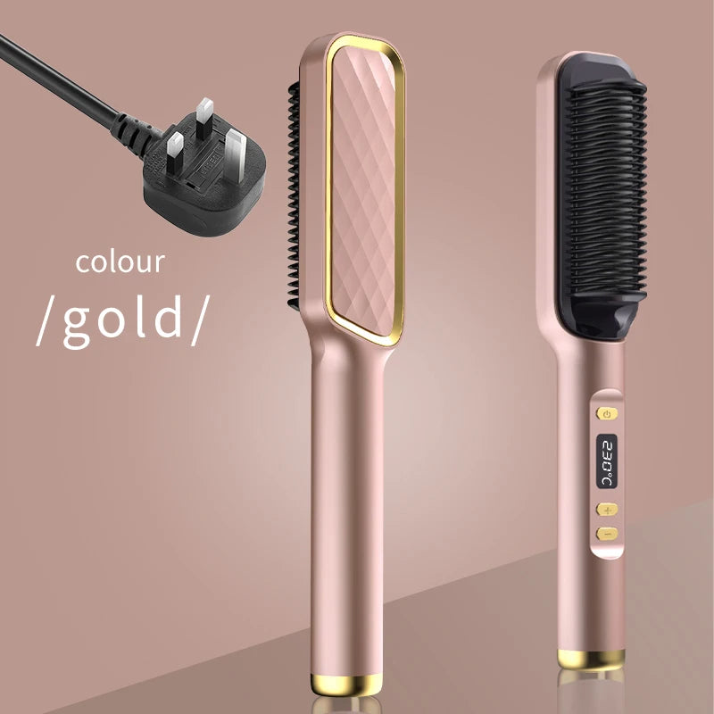2-in-1 Ceramic Negative Ion Electric Hair Straightener Brush