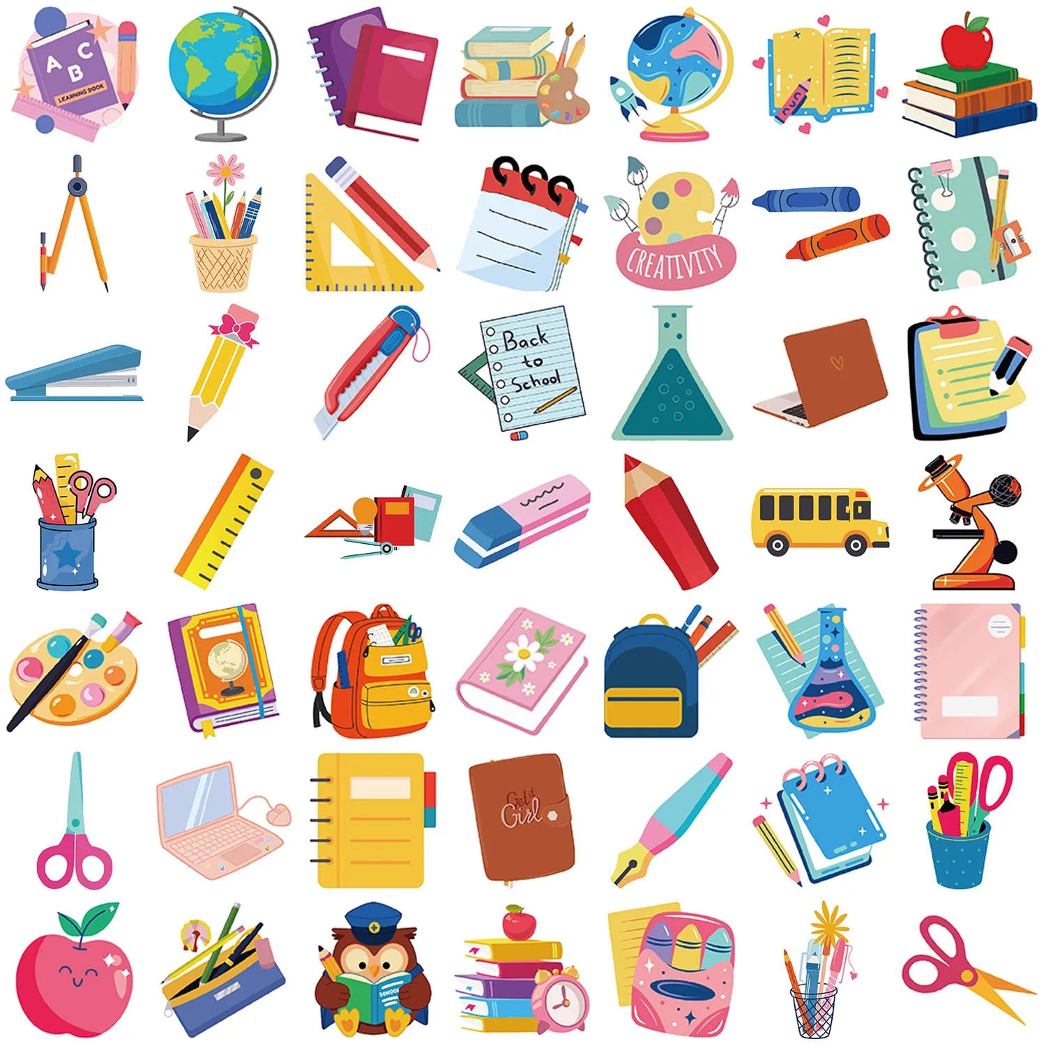50pcs School Season Aesthetic Stationery Stickers Set