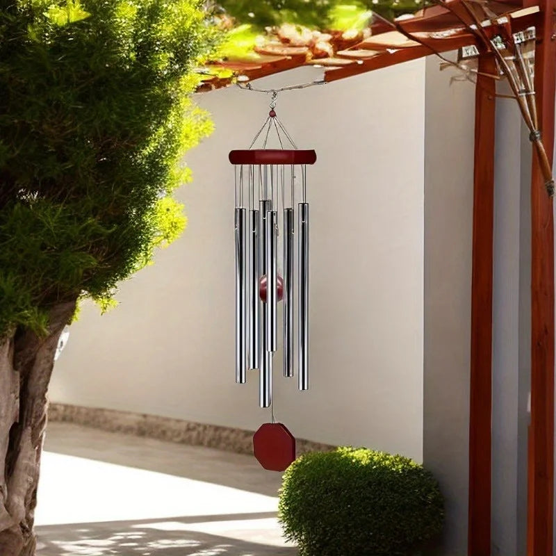 6-Tube Aluminium Metal Wind Chimes - Wooden Hanging Garden Ornament