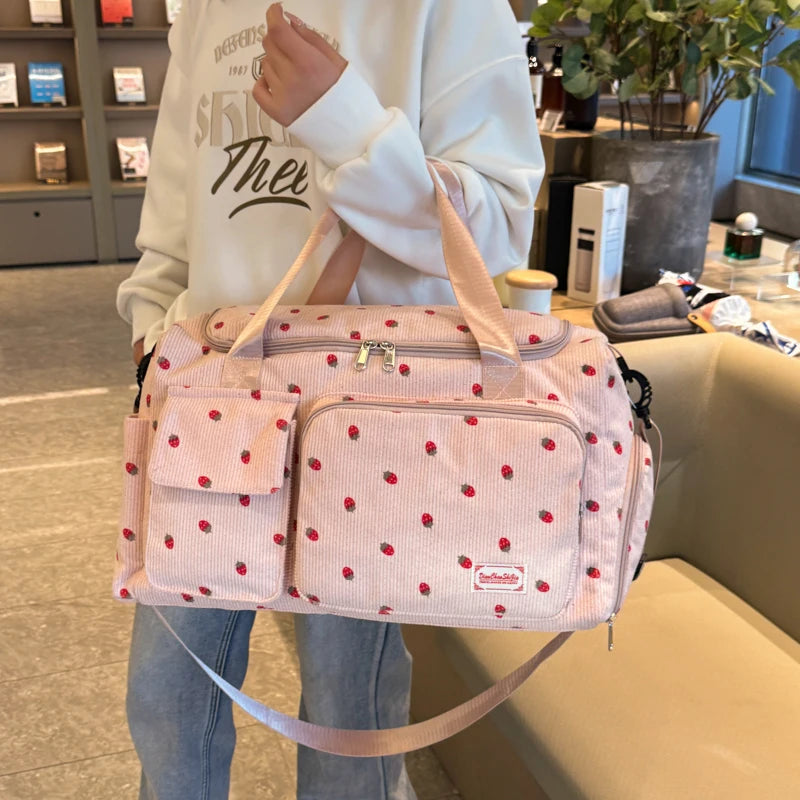 Corduroy Tote Bag with Shoe Compartment