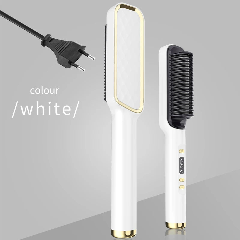 2-in-1 Ceramic Negative Ion Electric Hair Straightener Brush