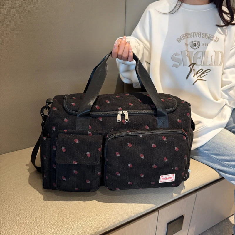 Corduroy Tote Bag with Shoe Compartment