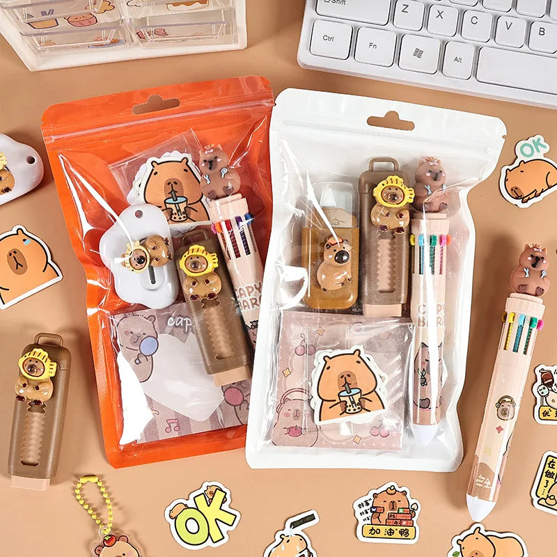 Capybara Stationery Set – Pencil, Ruler, Eraser & Sharpener Gift Pack