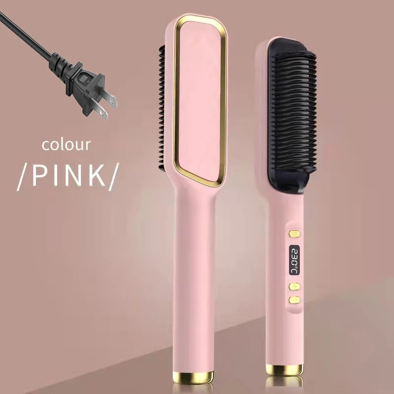 2-in-1 Ceramic Negative Ion Electric Hair Straightener Brush
