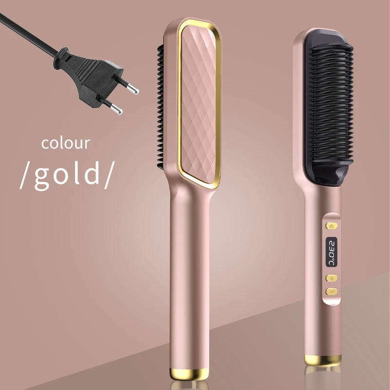 2-in-1 Ceramic Negative Ion Electric Hair Straightener Brush