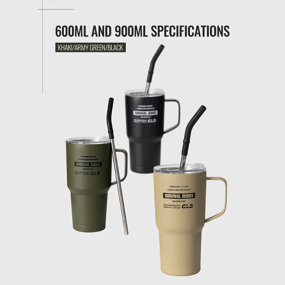 900ml Stainless Steel Insulated Tumbler with Handle, Lid & Straw