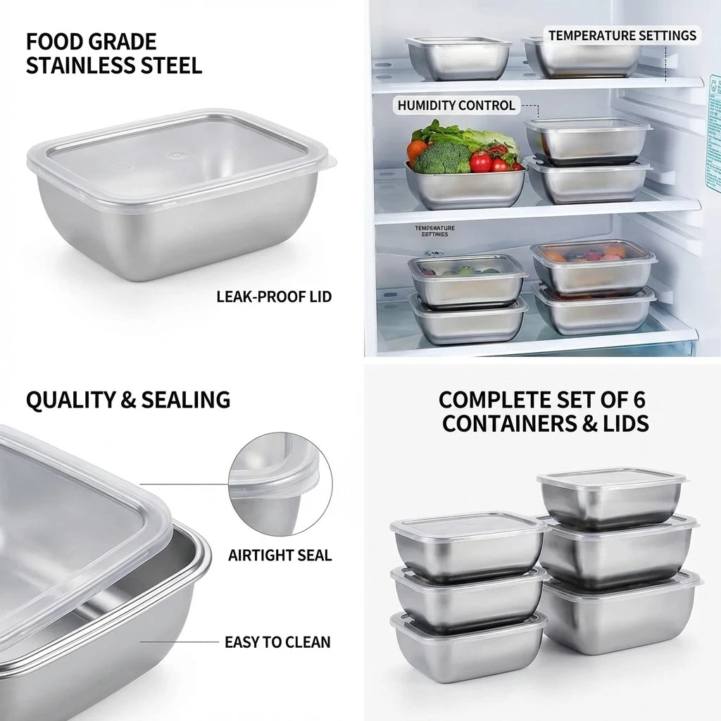 Stackable Stainless Steel Meal Prep Containers – Leakproof, Set of 5