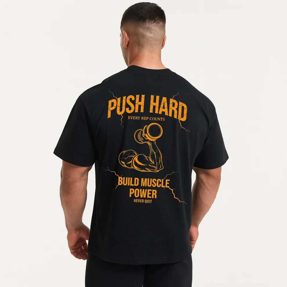 Men's Loose-Fit Printed Gym T-Shirt - 100% Cotton
