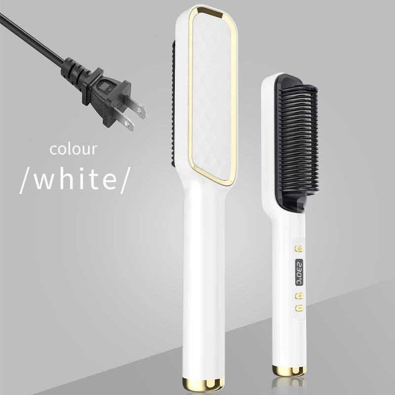 2-in-1 Ceramic Negative Ion Electric Hair Straightener Brush