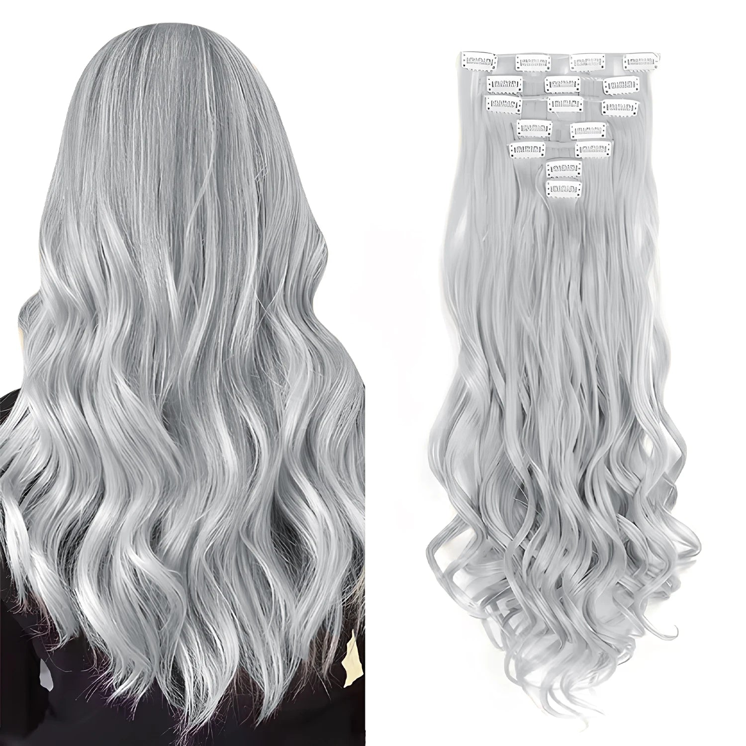Curly Wavy Clip-In Hair Extensions – Full Head Set, 7 Pieces