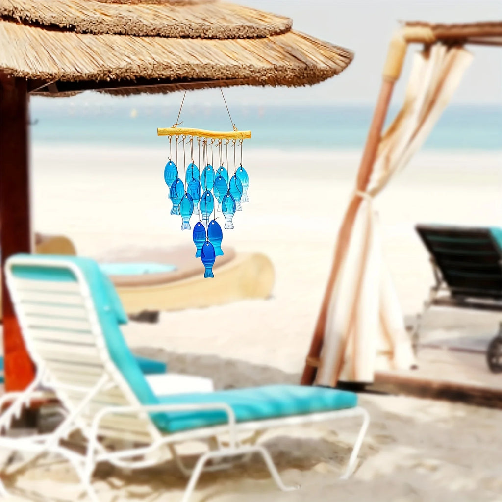 Handcrafted Blue Glass Fish Wind Chimes