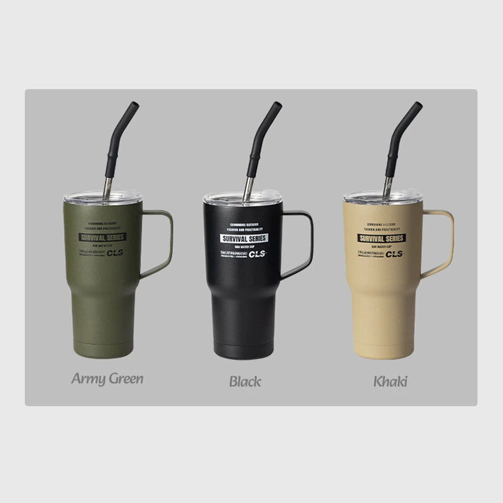 900ml Stainless Steel Insulated Tumbler with Handle, Lid & Straw