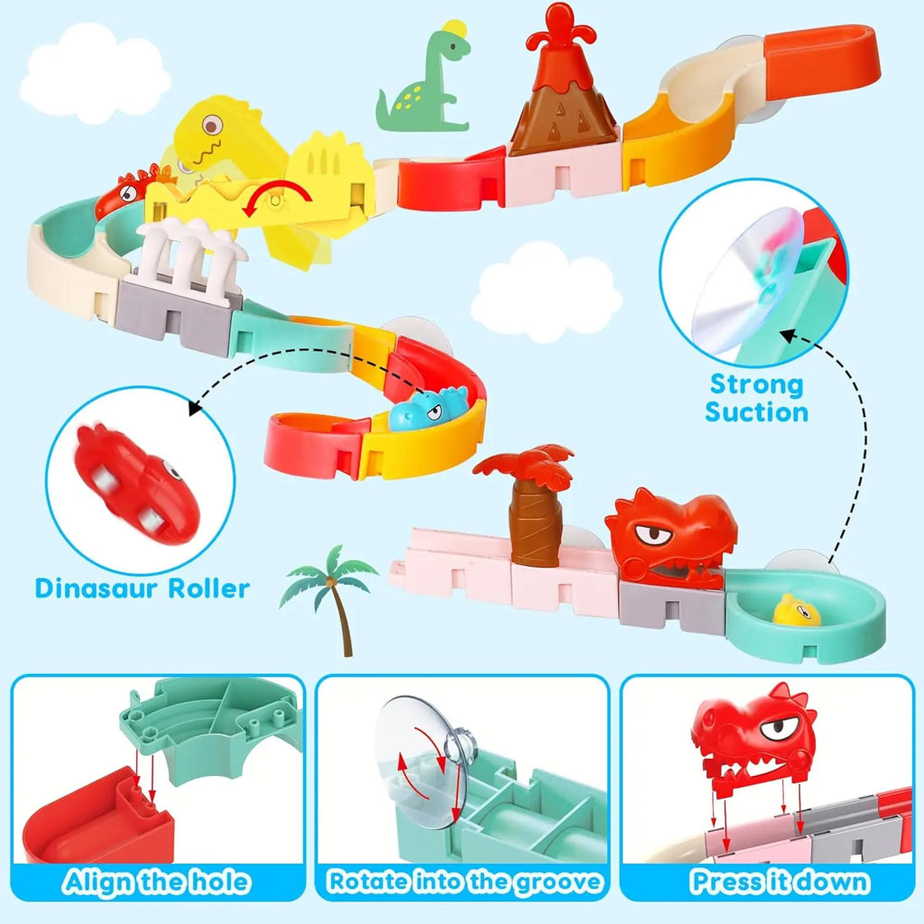 Kids DIY Bath Toy - Building Water Slide & Dinosaur Tracks