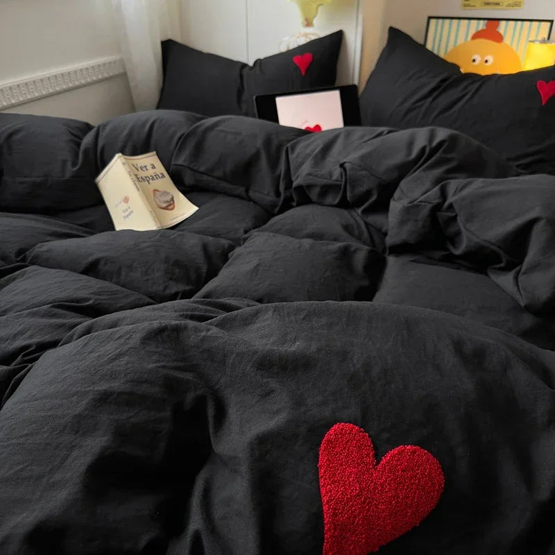 Washed Cotton Bedding Set - Black Duvet Cover Set