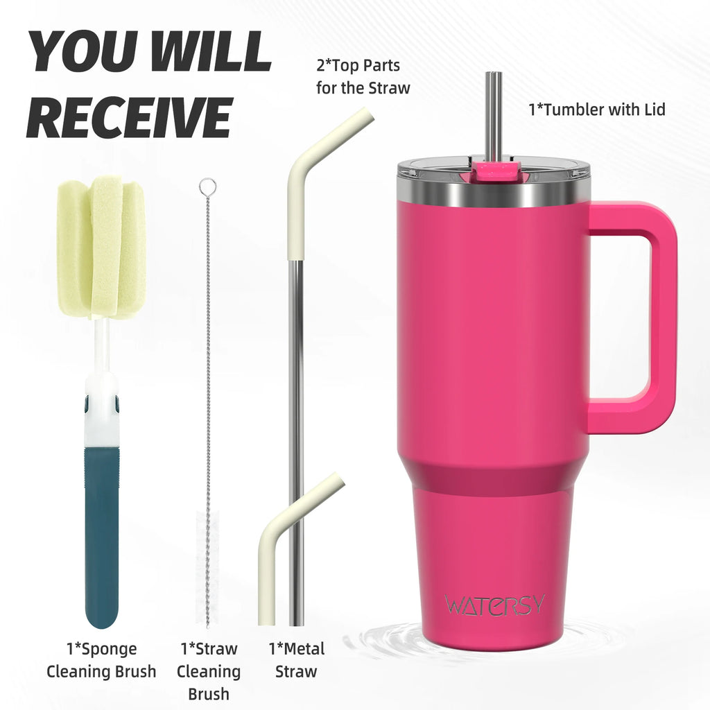 591ml Stainless Steel Insulated Tumbler with Handle & Straw