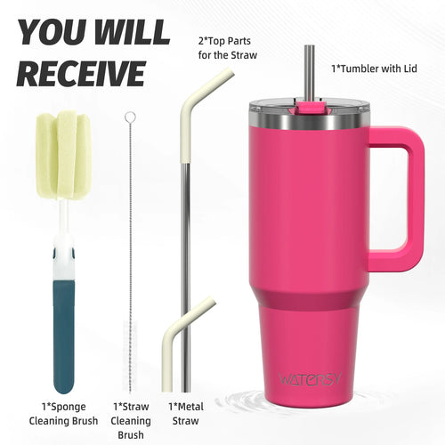 591ml Stainless Steel Insulated Tumbler with Handle & Straw