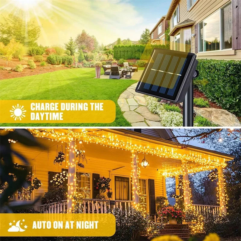 Outdoor Solar LED String Lights with 8 Lighting Modes
