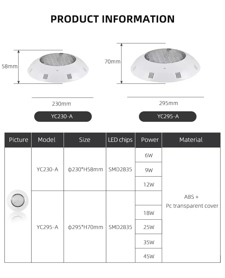Pool Underwater LED Light 12V - IP68 Waterproof, 18W–45W