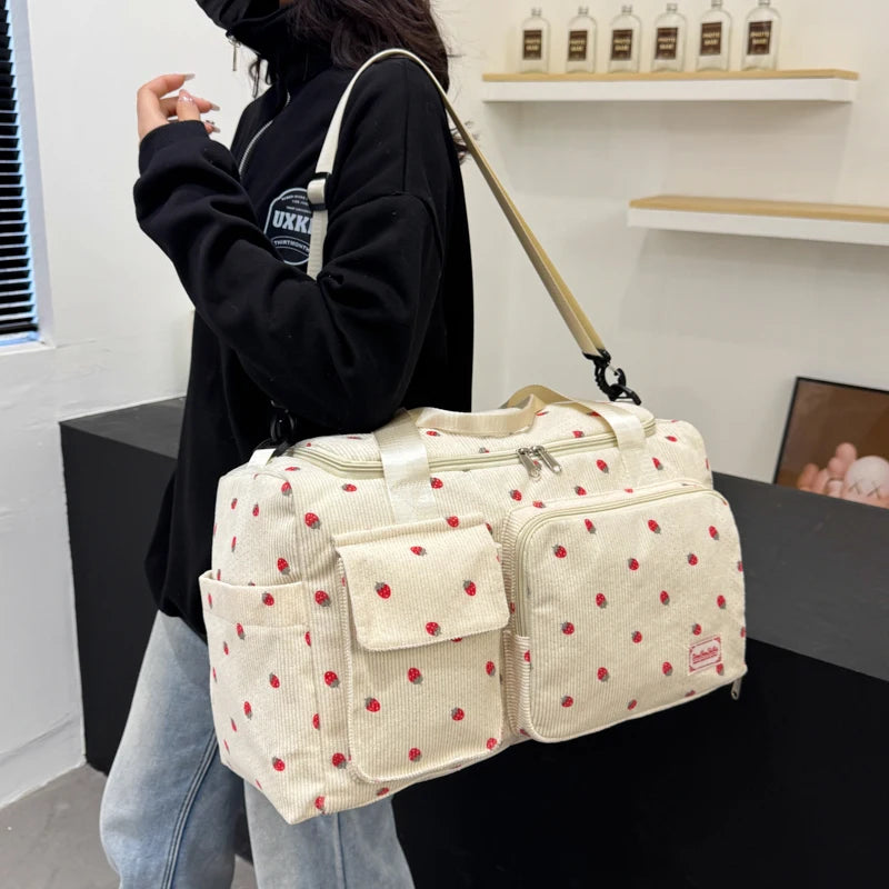 Corduroy Tote Bag with Shoe Compartment