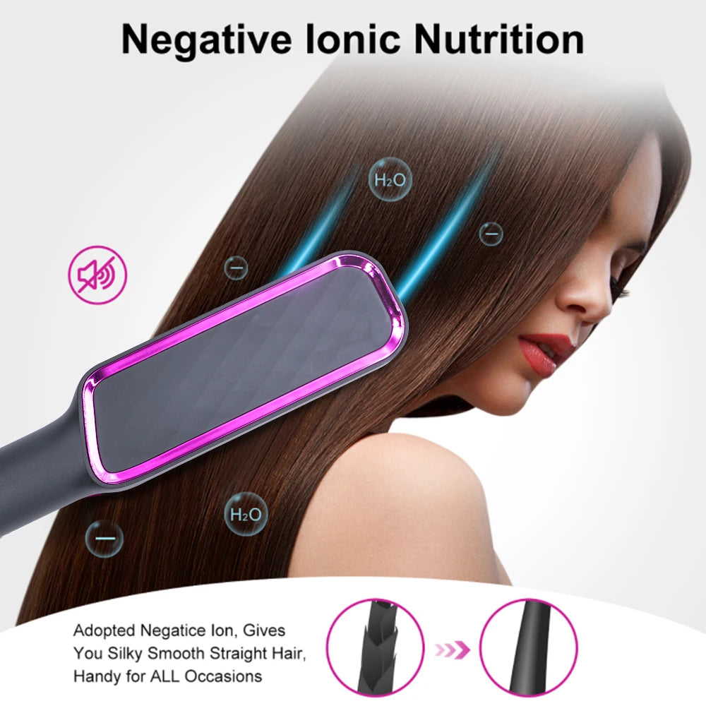 2-in-1 Ceramic Negative Ion Electric Hair Straightener Brush