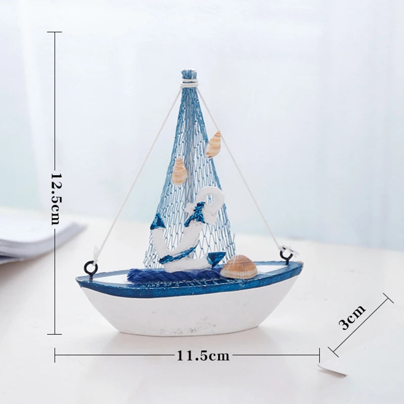 Wooden Blue Sailing Boat – Nautical Home Décor Ornament