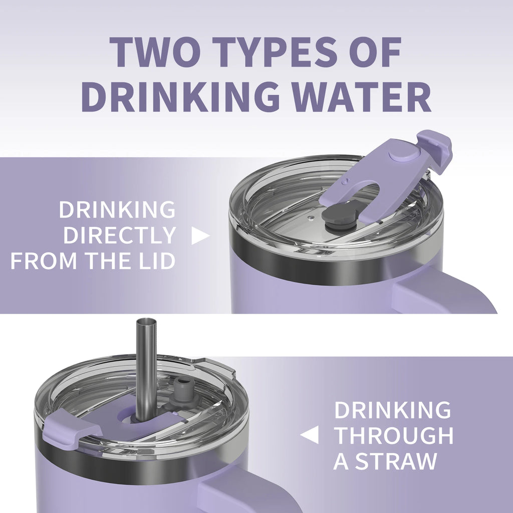 Double Wall Vacuum Insulated Stainless Steel Tumbler with Handle & Straw – 20oz, 30oz or 40oz
