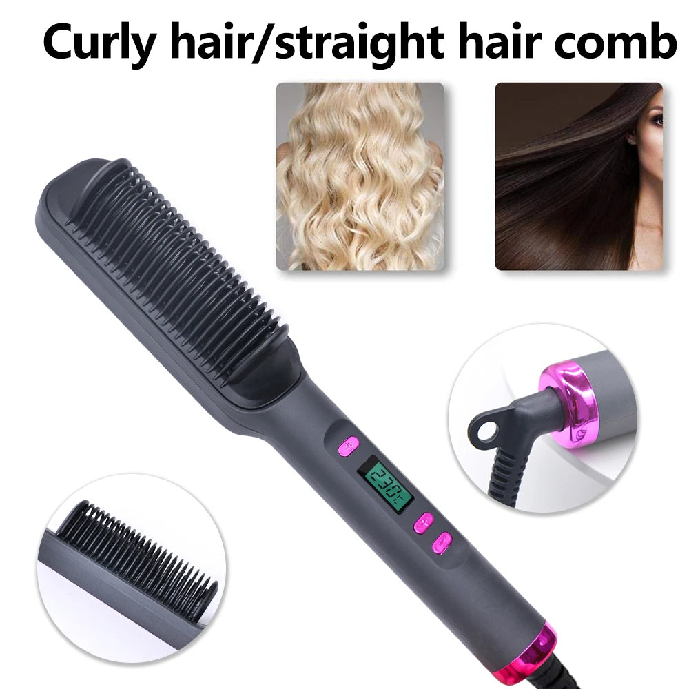 2-in-1 Ceramic Negative Ion Electric Hair Straightener Brush