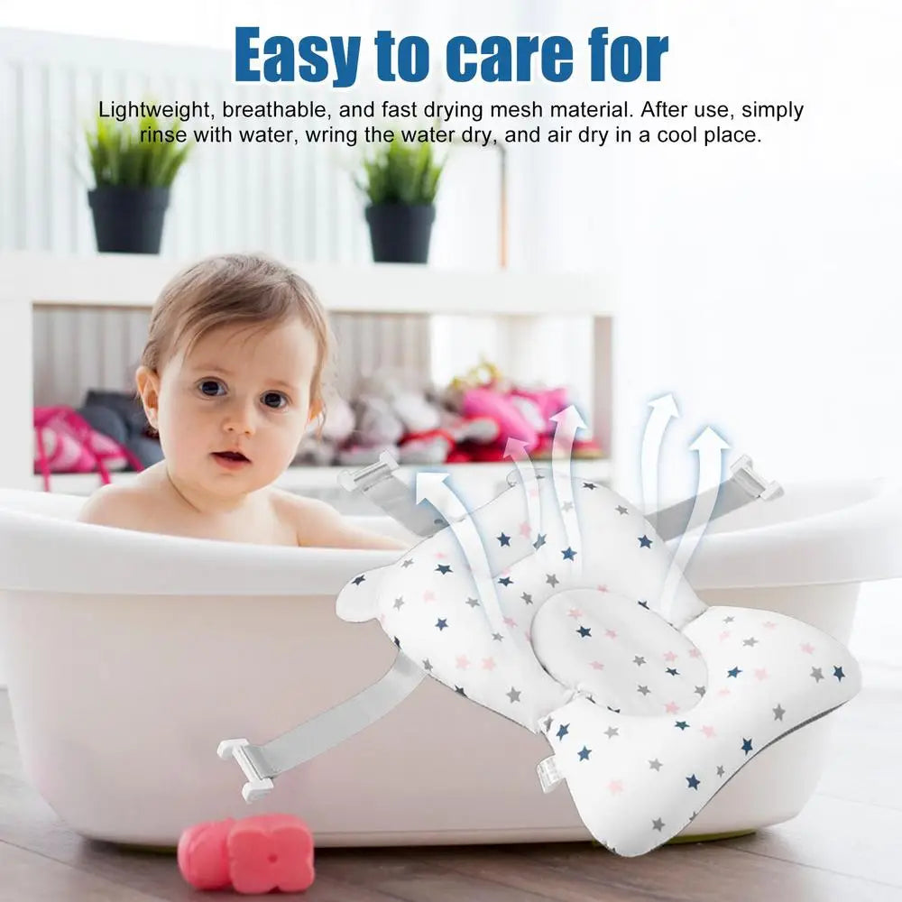 Newborn Bath Cushion - Adjustable, Foldable with Buckles & 3 Safety Clips