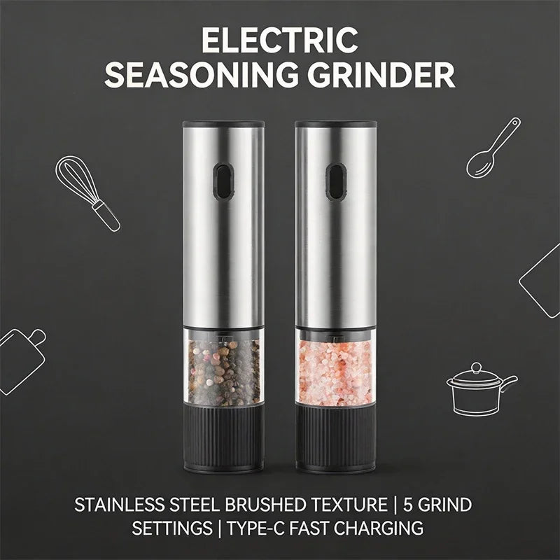 Electric Salt & Pepper Grinder – Rechargeable, Adjustable Coarseness