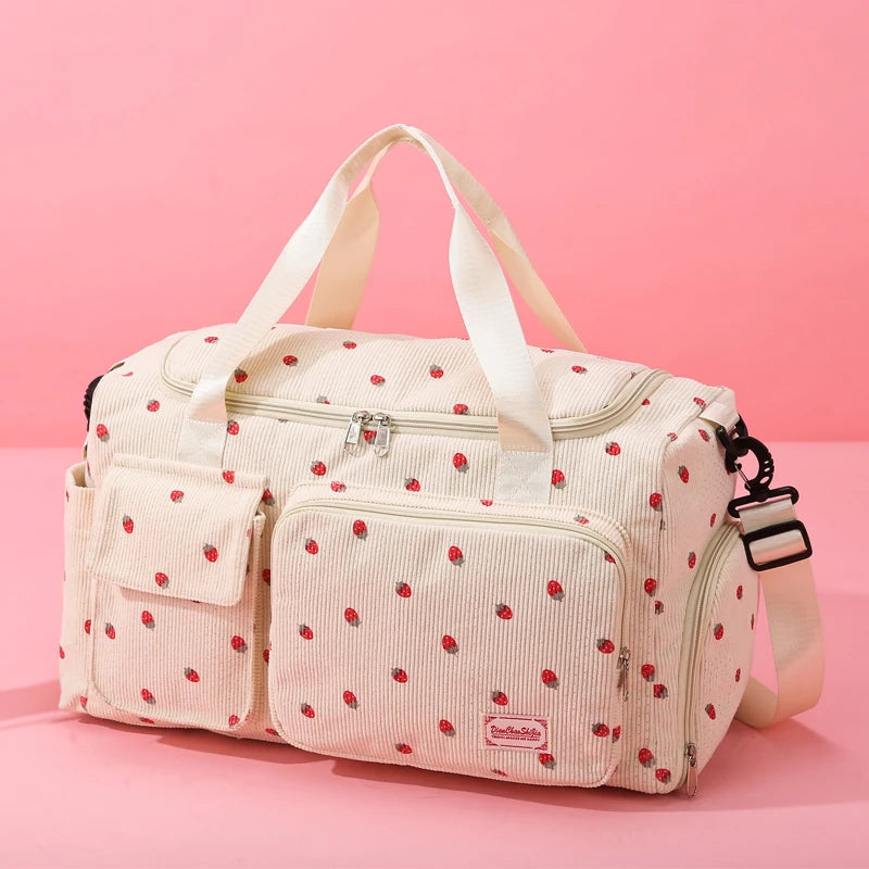Corduroy Tote Bag with Shoe Compartment