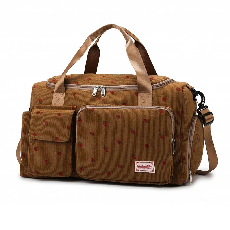 Corduroy Tote Bag with Shoe Compartment