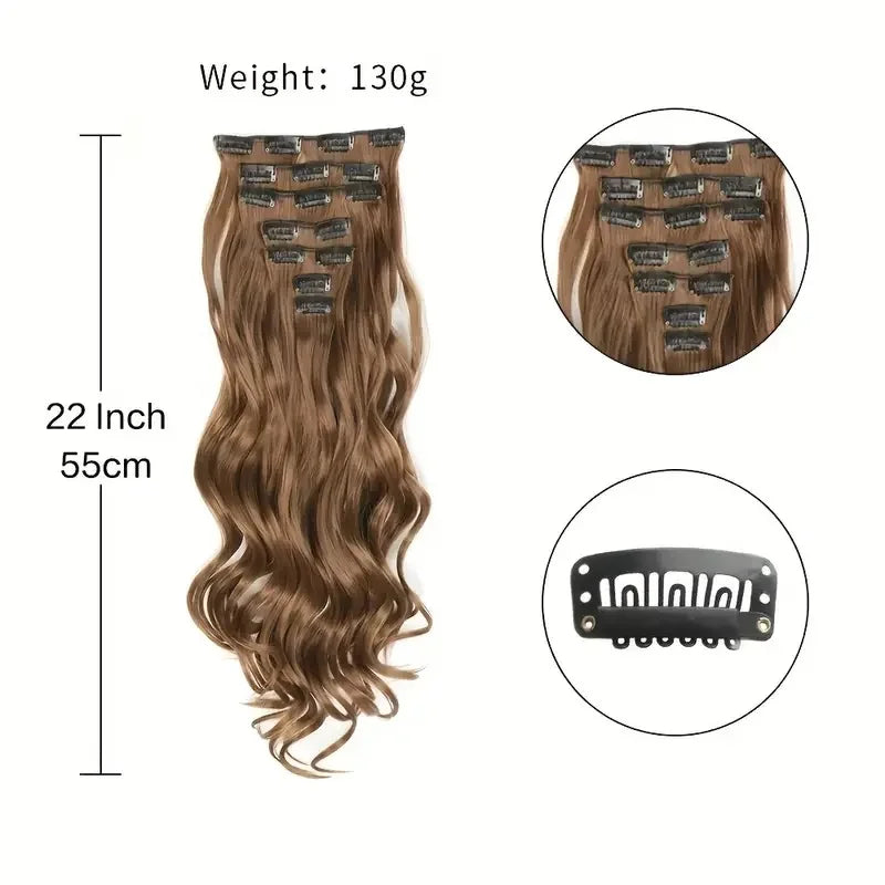 Curly Wavy Clip-In Hair Extensions – Full Head Set, 7 Pieces