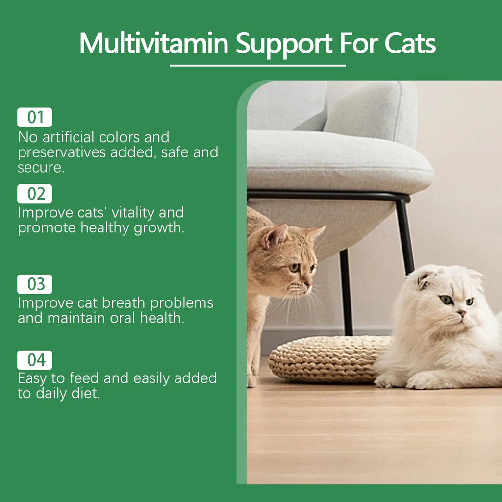 Cat Multivitamin and Mineral Supplement Tablets, Comprehensive Nutrition Formula, Enhances Immunity, Supports Overall Health
