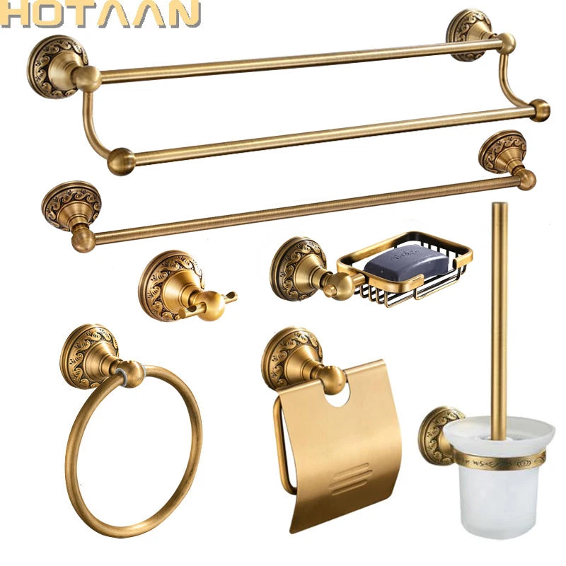 Antique Brass Aluminium Bathroom Accessories Set - Wall Mounted