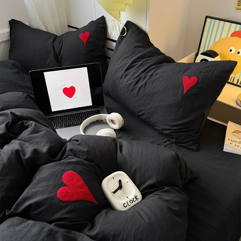Washed Cotton Bedding Set - Black Duvet Cover Set