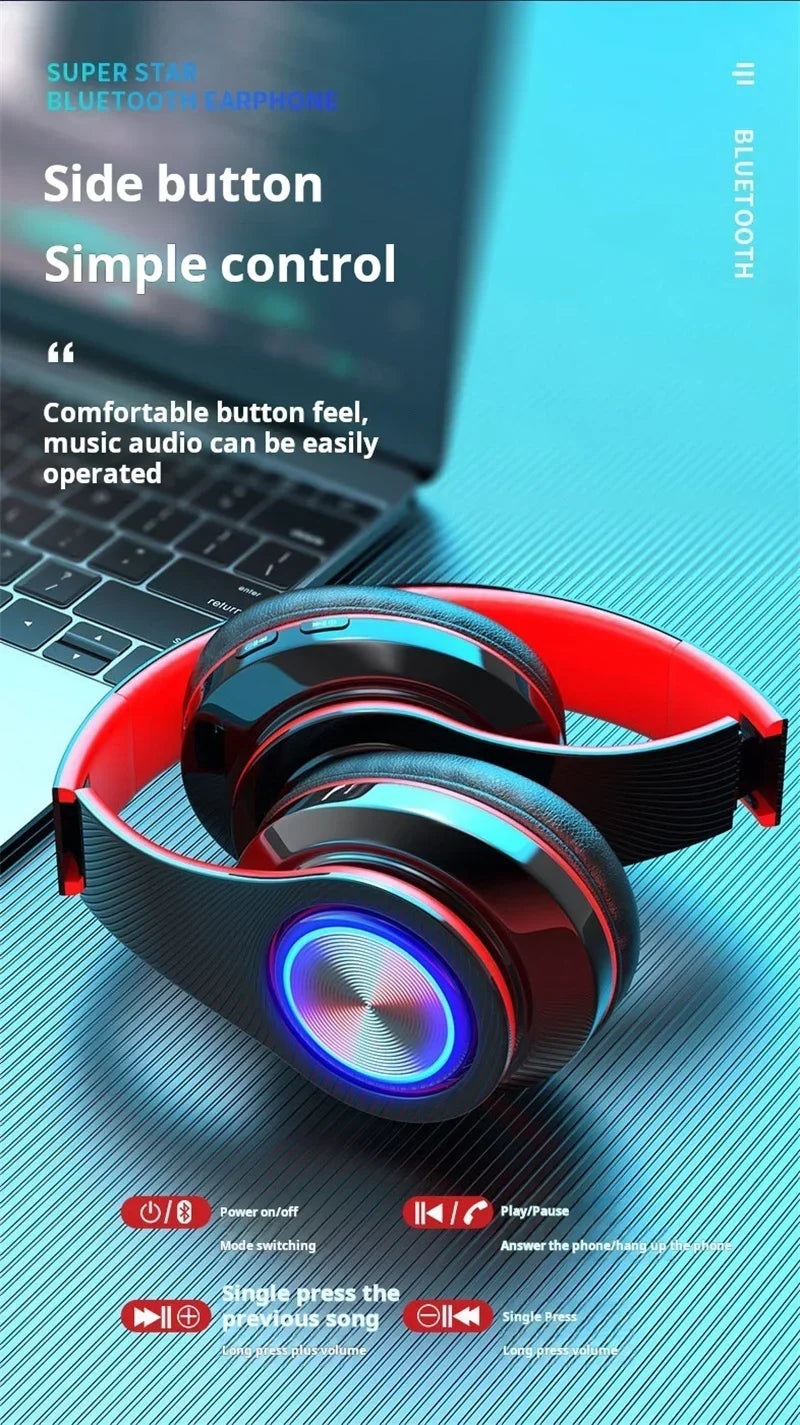 Wireless Bluetooth Gaming Headphones with Mic & RGB Lighting