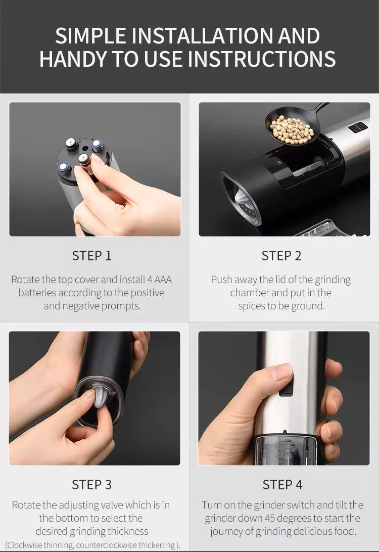 Automatic Salt & Pepper Grinder Set – LED Light, Adjustable Mill