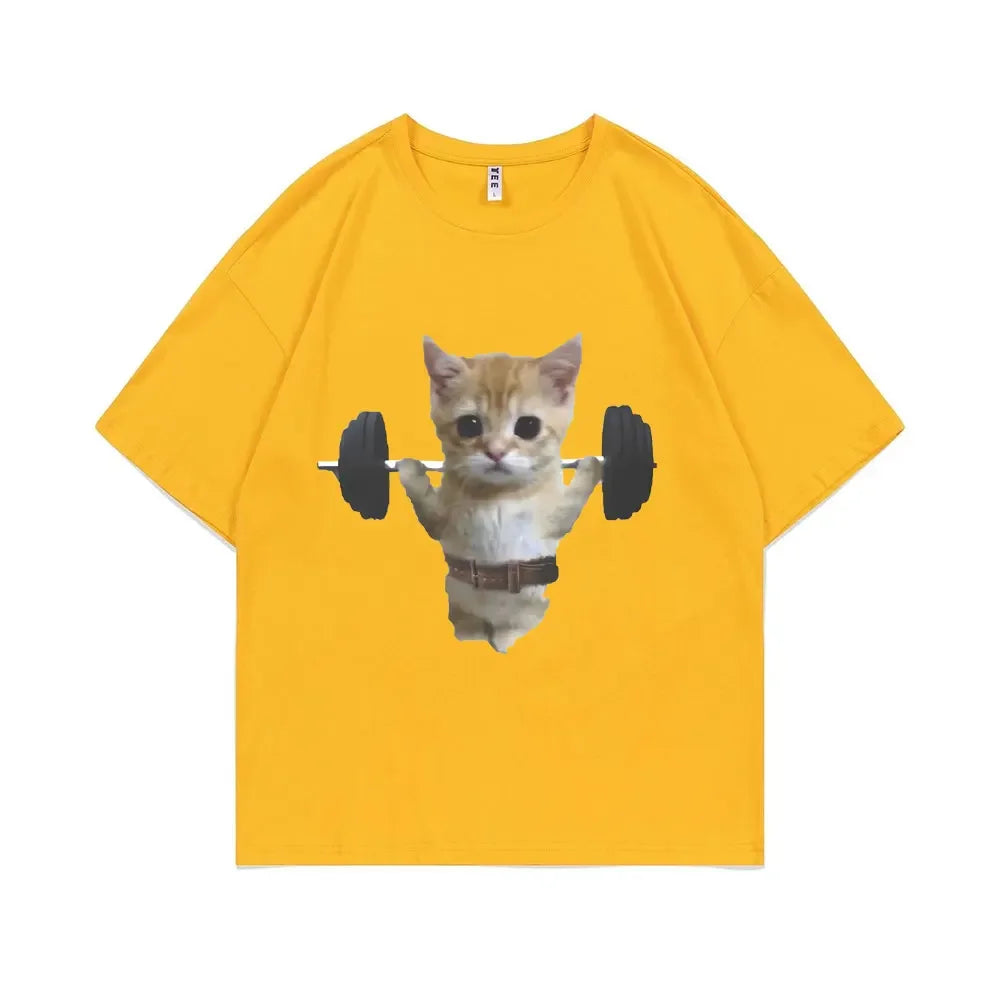 Funny Gym Cat Graphic T-Shirt