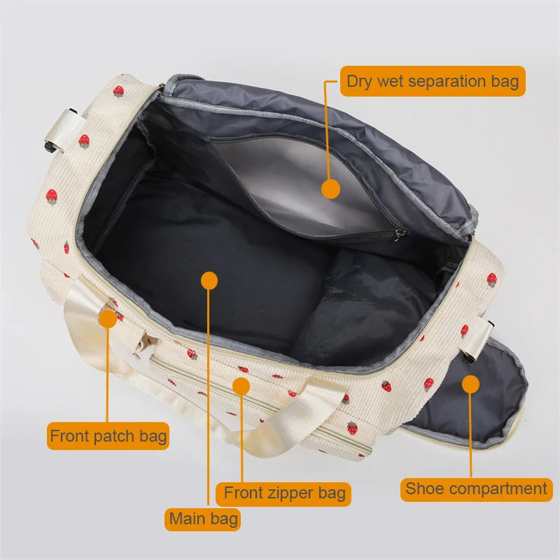 Corduroy Tote Bag with Shoe Compartment