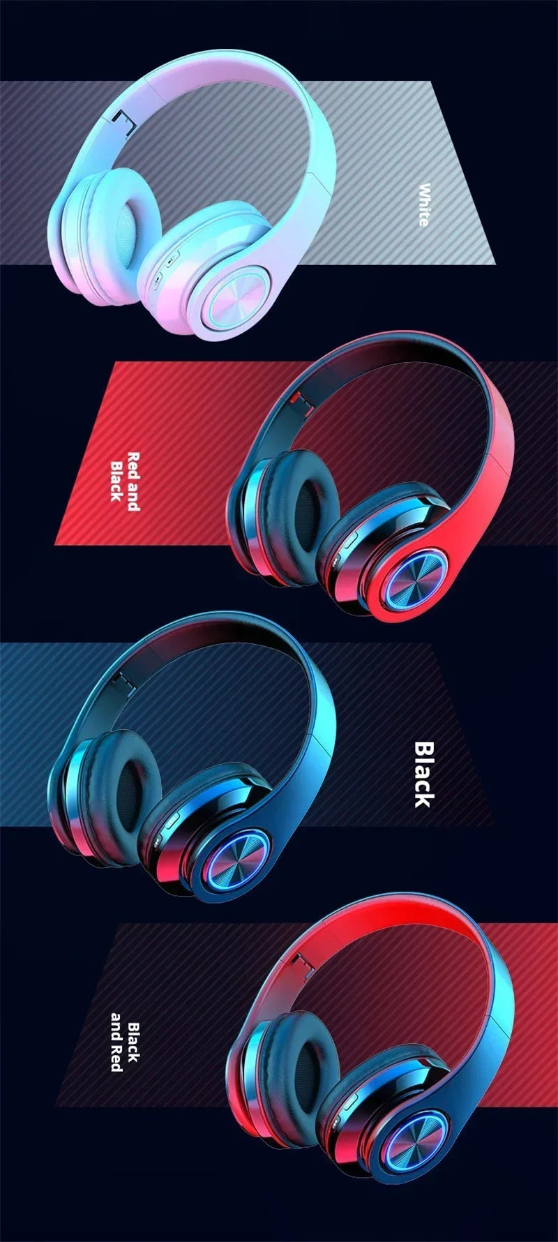 Wireless Bluetooth Gaming Headphones with Mic & RGB Lighting