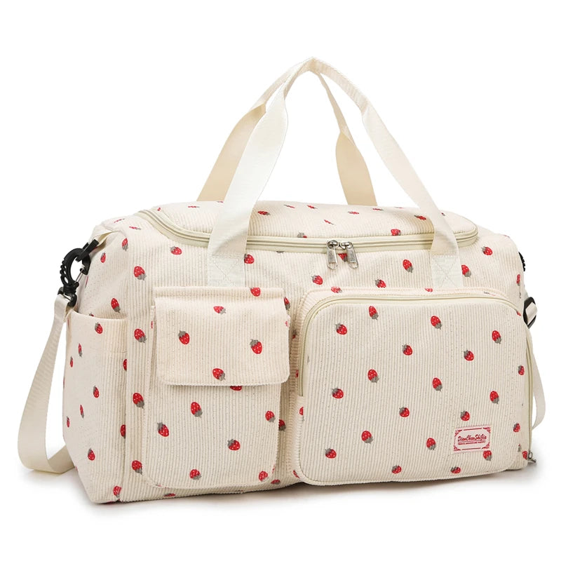 Corduroy Tote Bag with Shoe Compartment