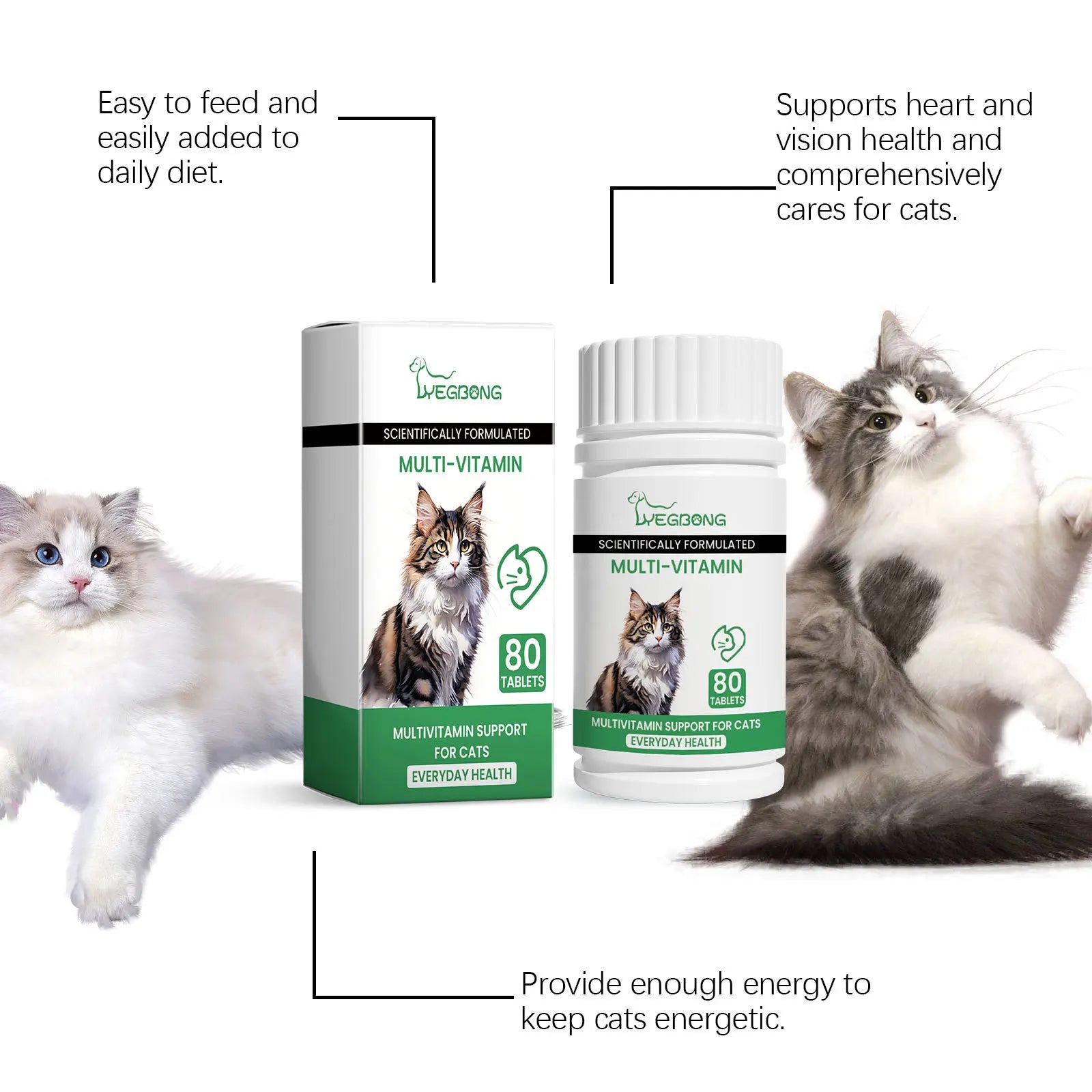 Cat Multivitamin and Mineral Supplement Tablets, Comprehensive Nutrition Formula, Enhances Immunity, Supports Overall Health