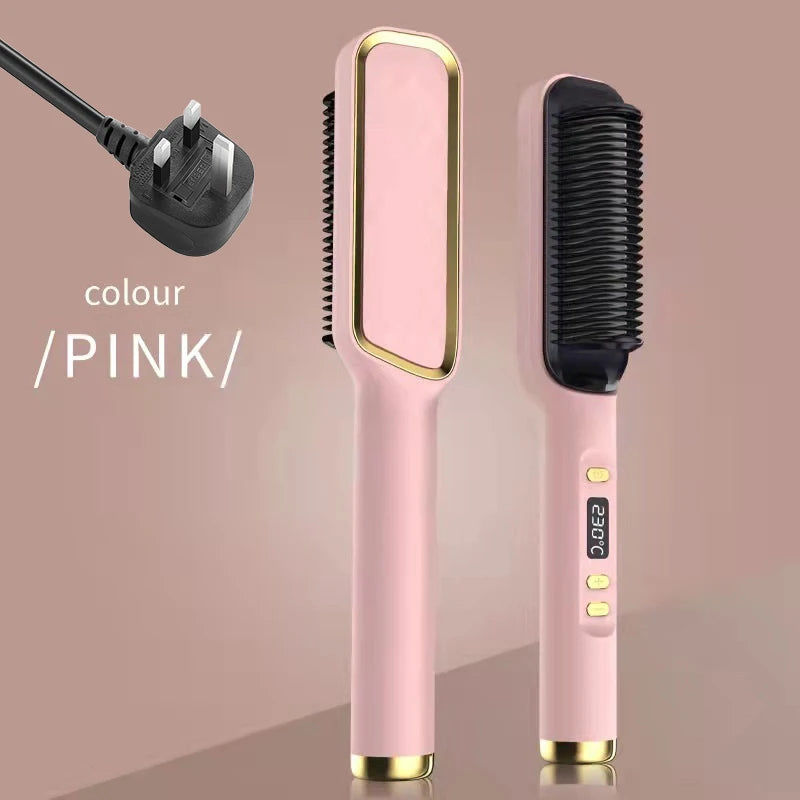 2-in-1 Ceramic Negative Ion Electric Hair Straightener Brush